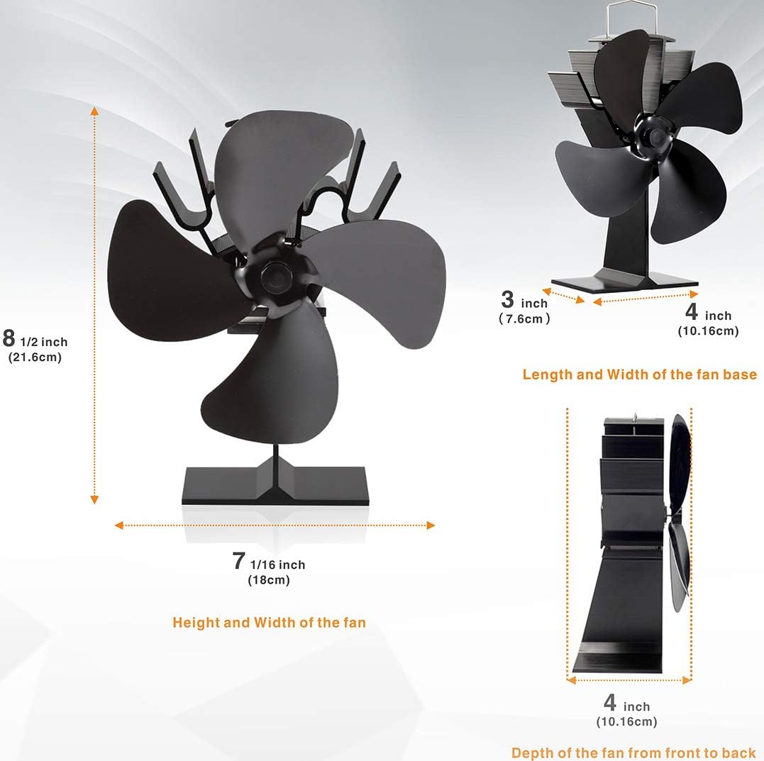 Fire Fans for Stove, Newest Upgrade 4-Blade Wood Stove Fan for Log ...