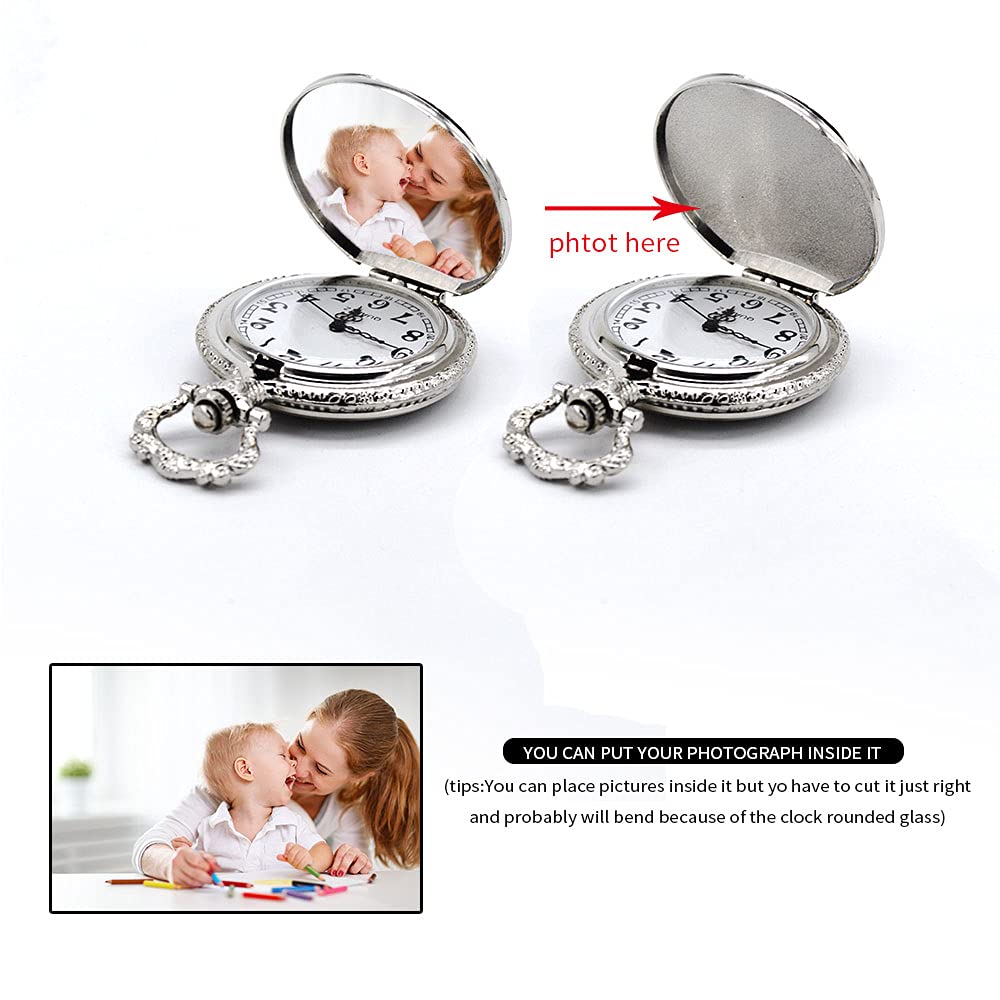 BOSHIYA Retro Flower Openwork Cover Quartz Pocket Watch with Chain Half Hunter Pocket Watches for Women with Box, for Mother's Day