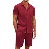 COOFANDY Men's 2 Pieces Casual Beach Outfits Short Sleeve Button Down Shirts Summer Short Set