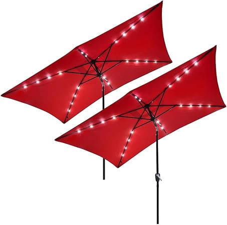 Amazon Com Yescom 10 X 6 5 Rectangle Aluminum Solar Powered Patio Umbrella W 20 Leds Crank Tilt Poolside Garden Pack Of 2 Garden Outdoor