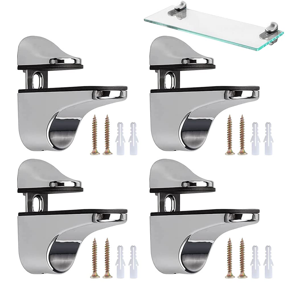 Pack of 4 glass clamps, glass shelf supports, adjustable glass shelf brackets, with 8 screws and 8 expansion tubes, for glass and wooden panels of 3-22 mm thick