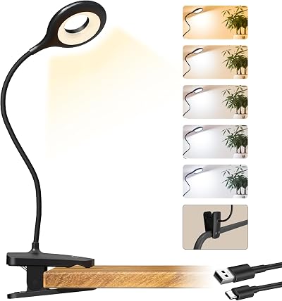CUHIOY Clip Reading Light Bedside USB Rechargeable Flexible Neck