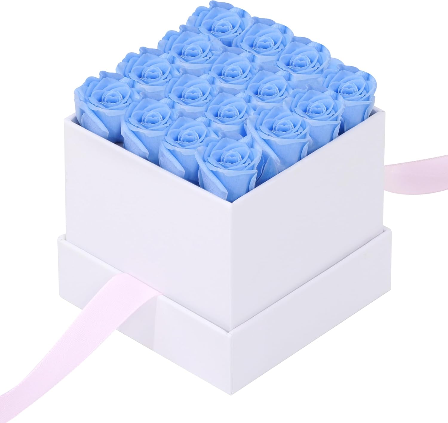 Dried & Preserved Flora - ANLUNOB 16-Piece Preserved Flower Square Shape Box - Preserved Roses, Romantic Love to Women Forever Roses Ideal Gift for Mom Wife Girlfriend Valentines Day Christmas Anniversaries and Birthdays Blue