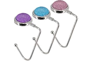 TANOSII Purse Hook Mental Clutch Holder Handbag Bling Rhinestone Hanger for Table Desk 3 Packs Pink Purple Blue