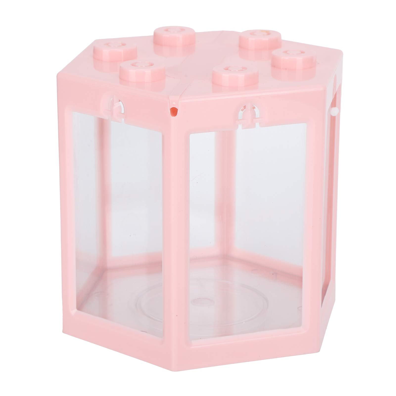 Mini Hex Betta & Goldfish Tank - Small Desktop Plastic Tank for Living Room & Office Home Décor (Pink)