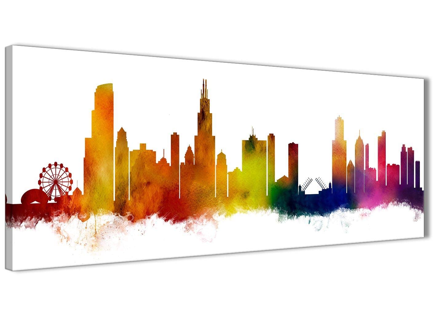 Chicago Skyline Canvas Wall Art Pictures - Multicolour - 1p527s - 94cm wide