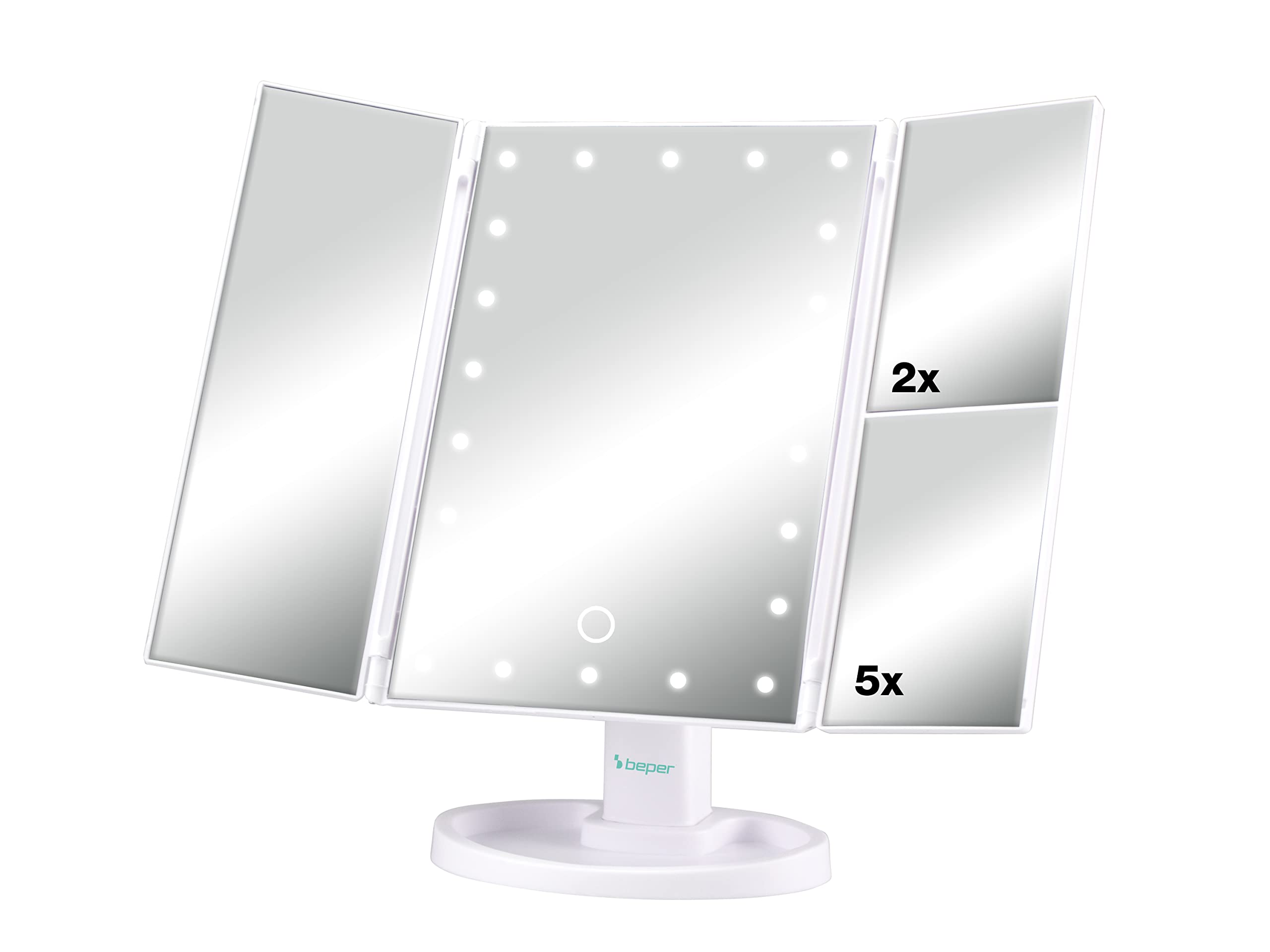 Beper P302VIS050 Makeup Mirror Magnifying 1x / 2x / 5x - Makeup Mirror with Light for Make-Up Station