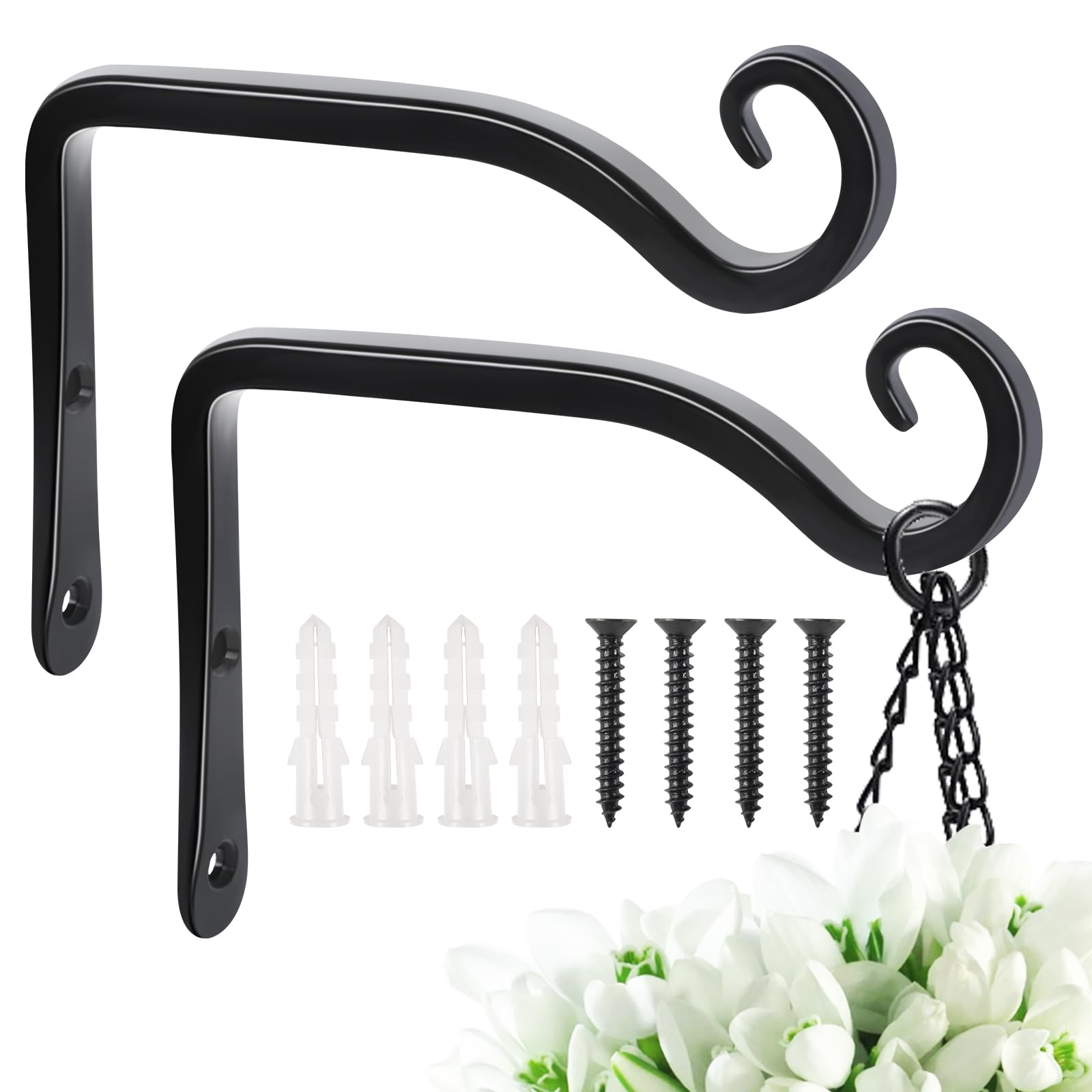 FEED GARDEN Hanging Plant Bracket 2 Pack 6 Inch Plant Hangers for Outdoor with Screws (Black)
