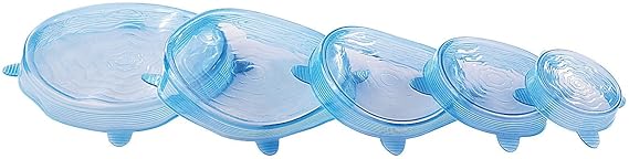 Rosenstein & Söhne Silikondeckel: 5er-Set Stretch-Deckel aus Silikon für Schüsseln etc (Frischhaltedeckel)