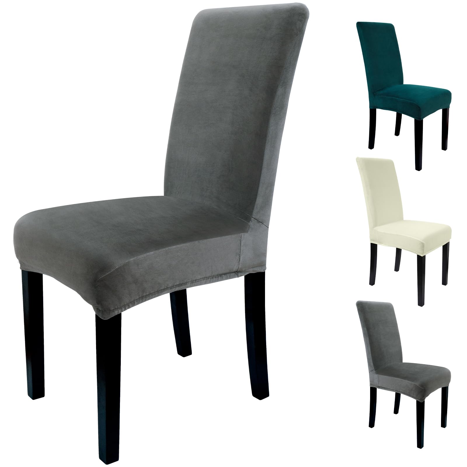 Zindoo Velvet Chair Covers for Dining Chairs 4, Stretch Dining Chair Slipcovers, Spandex High Back Chairs Cover Elastic Washable Removable Chair Protector, Set of 4, Dark Grey