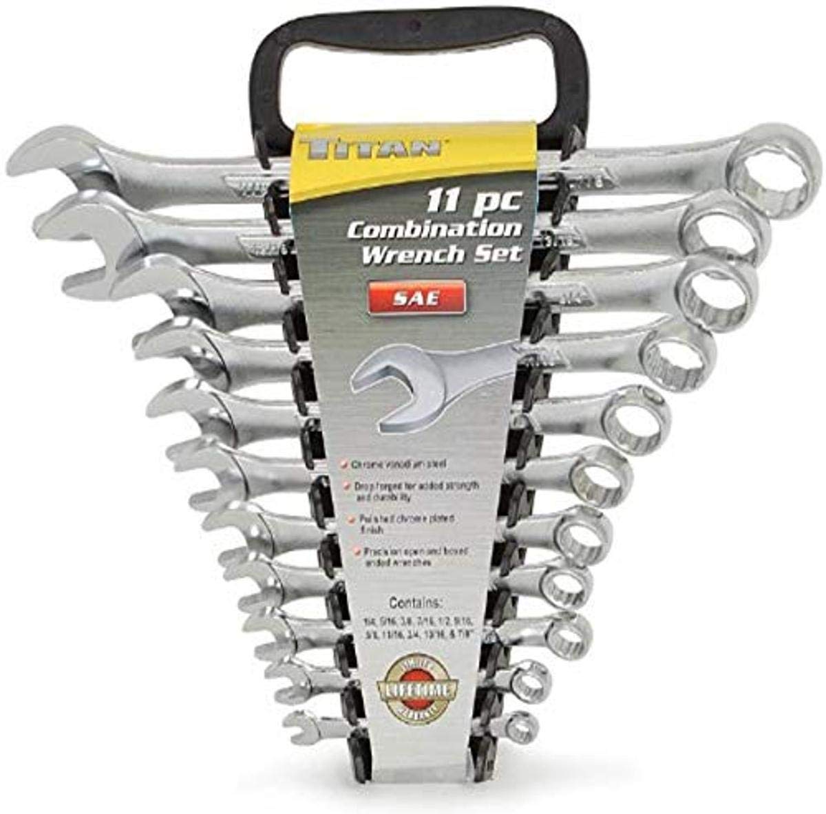 Titan Tools 17327 Juego de llaves combinadas de panel elevado SAE de 11 piezas