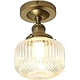 JIMUBEAM Industrial Semi Flush Mount Ceiling Light, Clear Striped Glass Lampshade Farmhouse Pendant Fixture, Close to Ceiling Light Fixture for Porch, Hallway, Entryway, Kitchen, Bedroom, Hotel