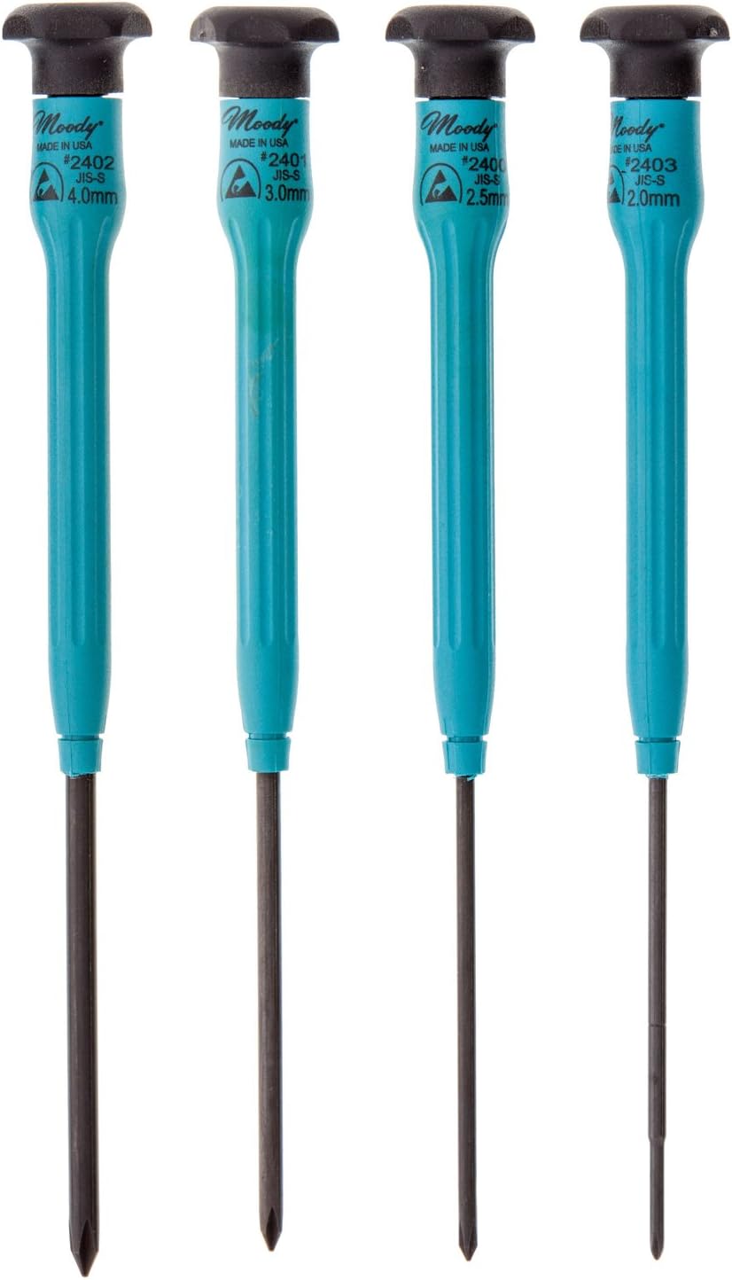 Moody 58-0405 JIS Type Driver Set, Pollicis 4Pc #000 #00 #0 #1 ESD Long Handle