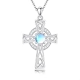 AXOMY Celtic Cross Necklace 925 Sterling Silver Moonstone Celtic Knot Pendant Necklace Irish Celtic Jewelry Birthday Gifts for Women Mother