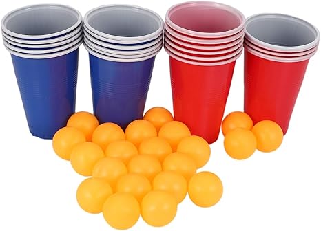 Amazon Co Jp Snowinspring 1セット エンターテインメントファン パーティーピンポンゲーム パーティーゲーム スローイング 小道具ビールピンポンセット 24レッドカップ イエローピンポンボール Toys