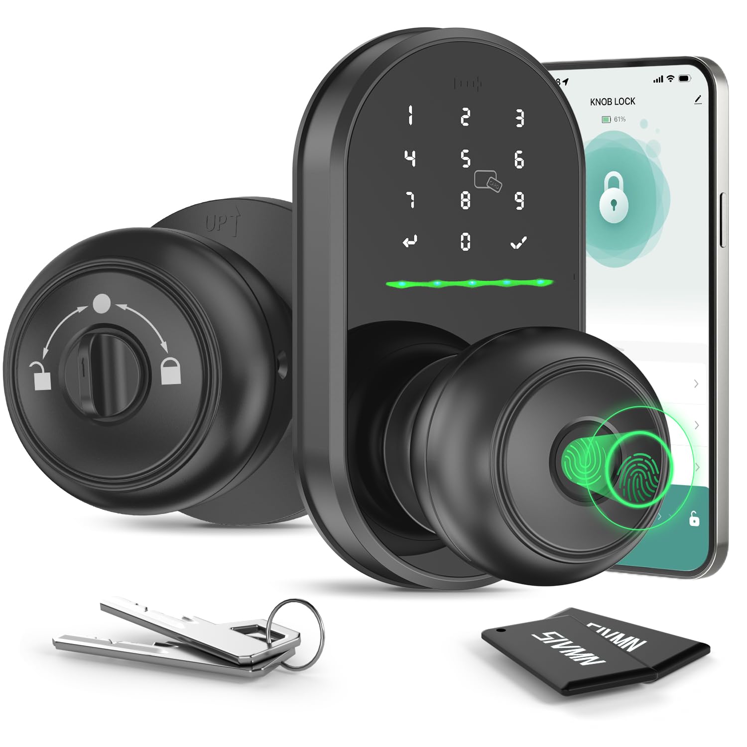 Photo 1 of Keypad Smart Door Lock with Knob, Keyless Entry Door Lock, Fingerprint Door Knob for Front Door, Electronic Code, App Remote Control, Easy Installation, Auto Lock,deep Black