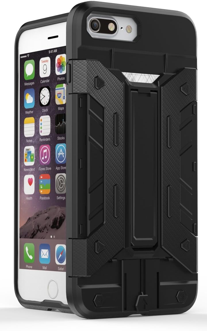 Elech iPhone 7 Plus Wallet Case,[Card Slot Holder] [Kickstand] Multilayer Impact Resistant Shockproof Soft TPU and Hard PC Protective Shell Wallet Cover Case for iPhone 7 Plus (Black)