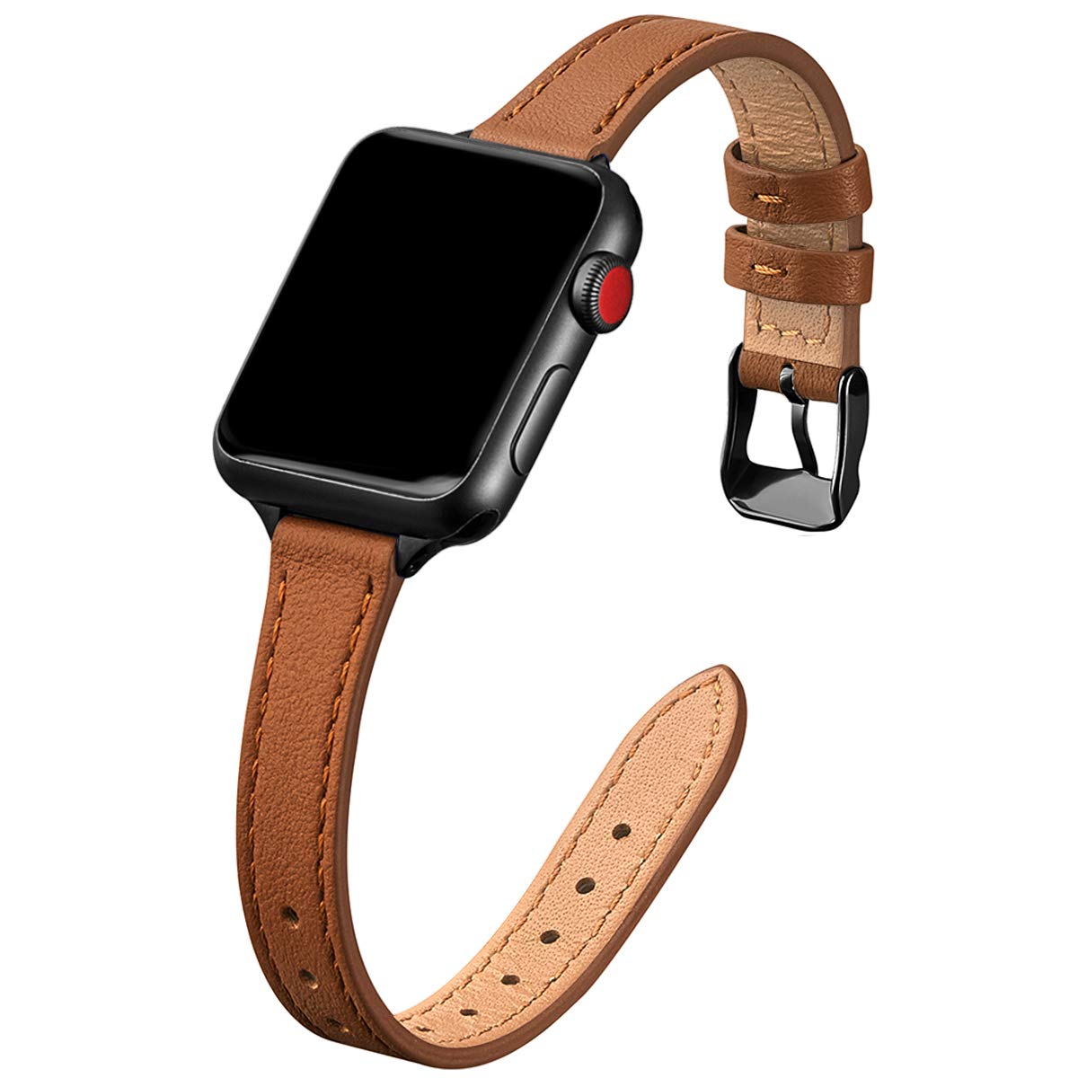 SUNFWR Compatible with Apple Watch Strap 38mm 40mm 41mm,Genuine Leather Strap Replacement,Slim&Thin Wristband for iwatch Series 7/6/5/4/3/2/1,SE(38mm 40mm 41mm,Brown&Black)