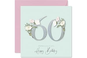 60th Birthday Cards for Women - Fancy Floral Flowers - Happy Birthday Card for 60 Year Old Woman Nan Nanny Neighbour Cousin, 