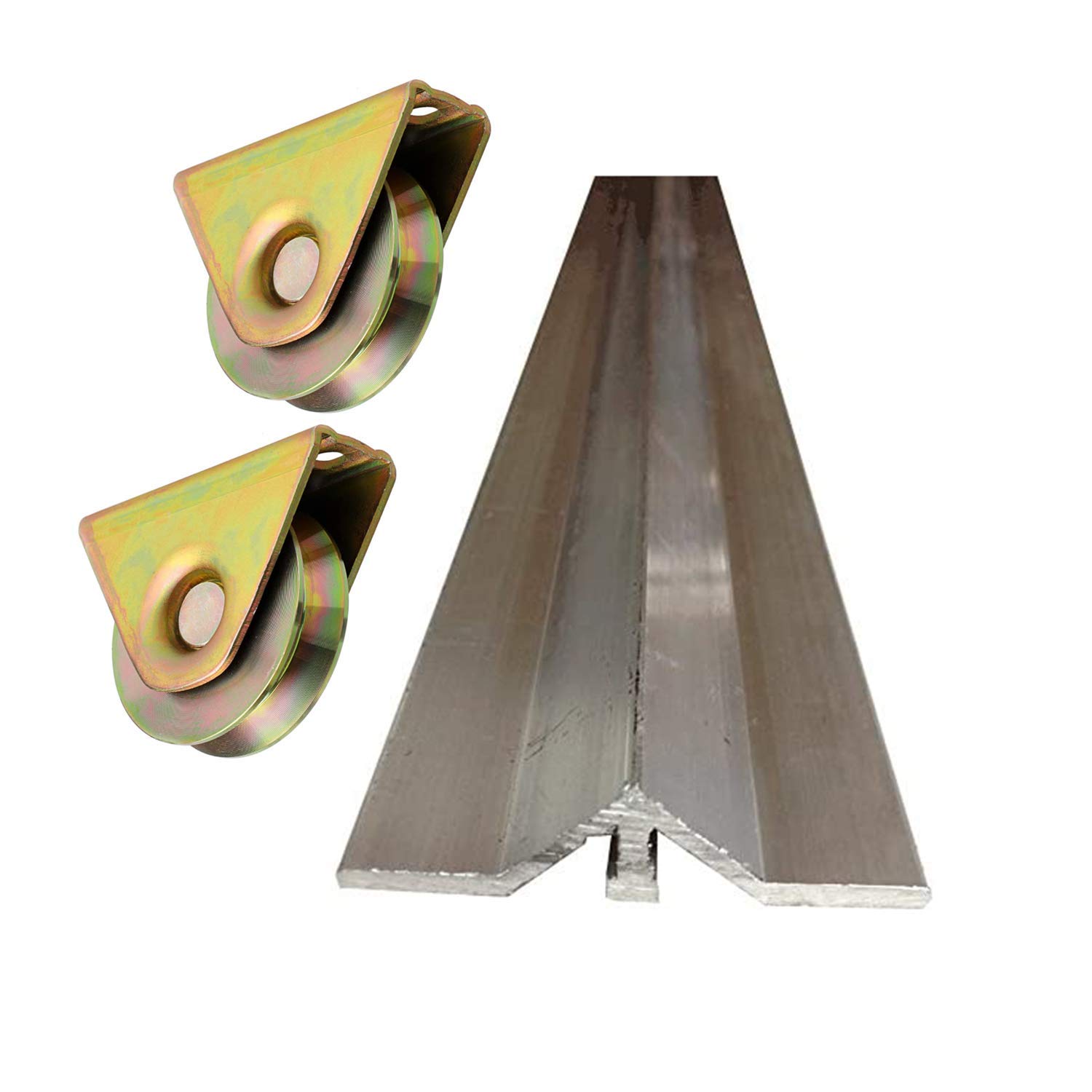 Photo 1 of Gate V Track Aluminum 36ft in 6 Section of 6ft Sliding Gate Track Slide Rolling Roll and 2 of 3" Steel V Groove Wheel with Bracket