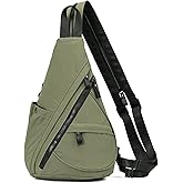 KL928 Crossbody Sling Backpack Nylon Cross Body Bag Travel Hiking Shoulder Bags Daypack Rucksack Unisex (Olive Green)