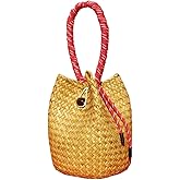 Rattan Clutch Purse for Women 2025 Trendy Handbag Soft Handle Beach Evening Bag Wallet Bamboo Bucket Bag Party Prom