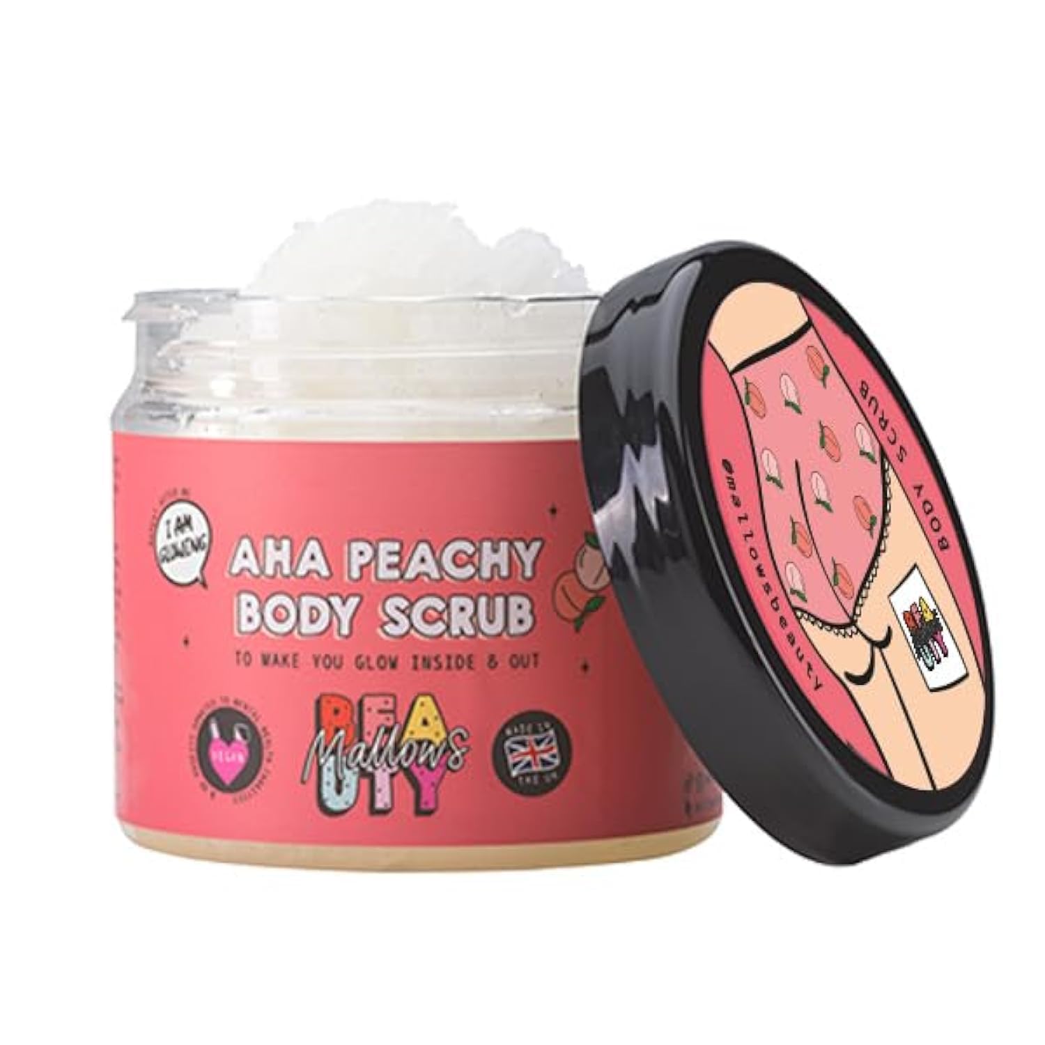 Mallows Beauty Body Scrub, Exfoliating Body Scrub for Glowing Skin Removes Dryness and Flakiness for Smooth and Radiant Skin (AHA Peachy)