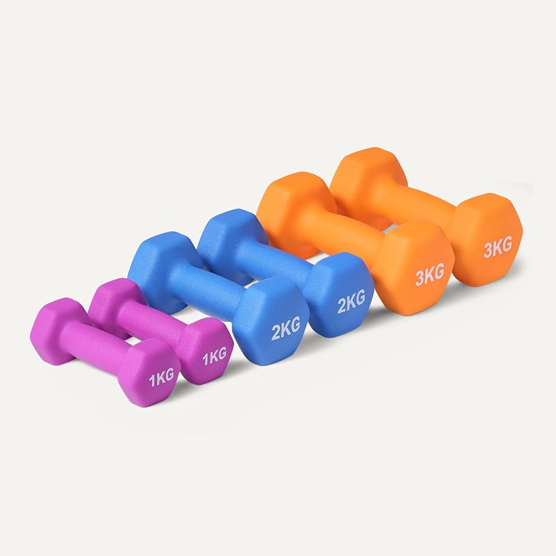 Neoprene Dumbbell Weights Set with Stand, 1, 2, 3 kg Pairs