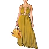 HuiSiFang Womens 2025 Summer Spaghetti Strap Backless Dress Halter Sleeveless Cutout Maxi Long Beach Vacation Dresses
