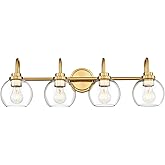 Audickic Bathroom Light Fixtures, 4-Light Brushed Gold Vanity Lights with Globe Clear Glass, 30 Inch Champagne Bronze Vanity 