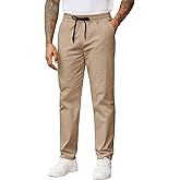 COOFANDY Men's Casual Pants Drawstring Elastic Waist Chino Pants Straight Leg Slacks Cotton Twill Trousers with Pockets
