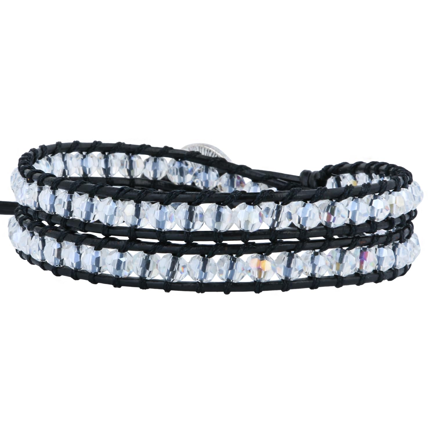 KELITCH Crystal Beaded 2 Wrap Bracelets Handmade Charm Beaded Bracelets Boho Cuff Bangle (White)