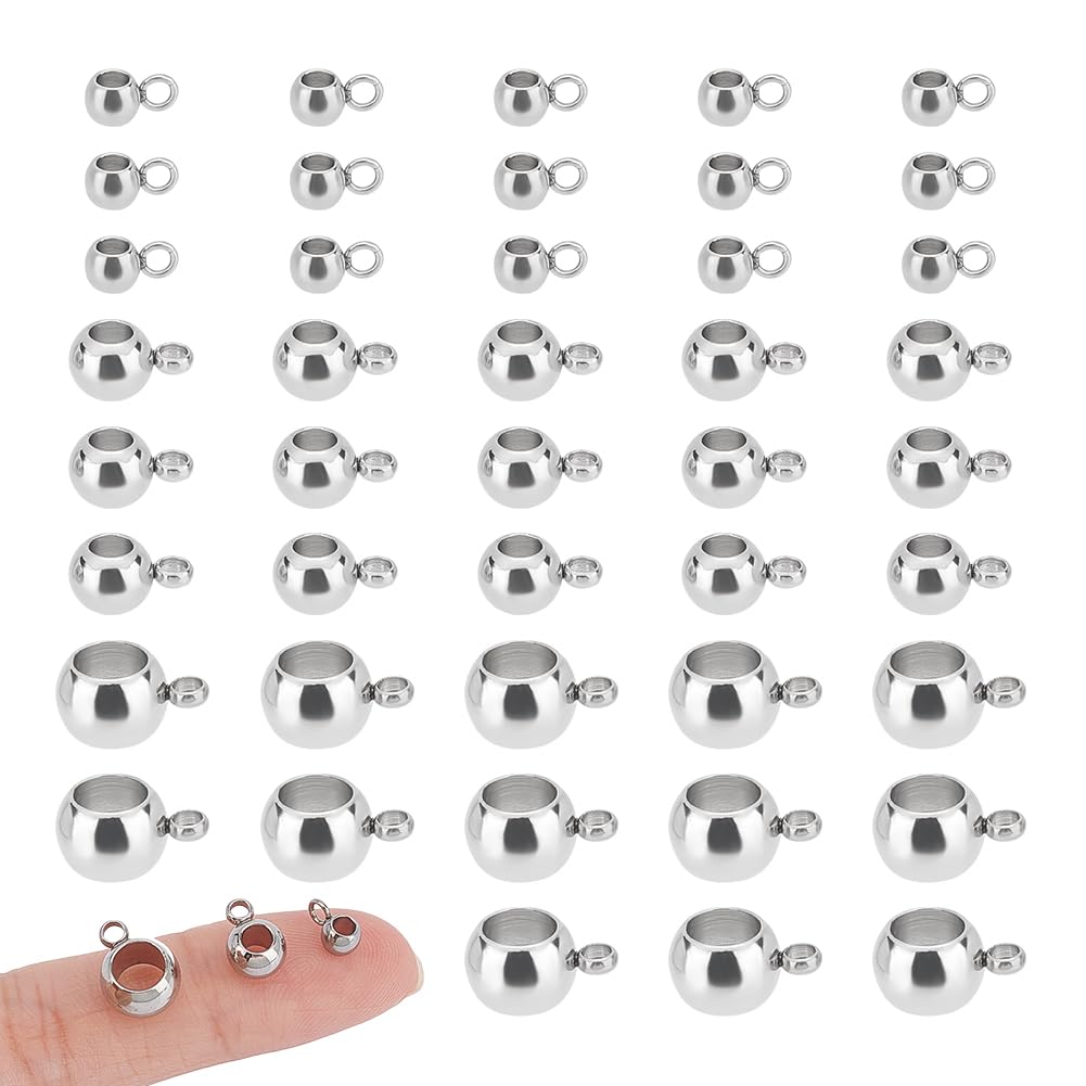 UNICRAFTALE about 60pcs Column Bail Beads 3 Sizes Stainless Steel Hanger Links Bail Tube Beads Bail Beads Hanger Connector Links 2/3/5mm Inner Diameter for Pendant European Jewelry Making