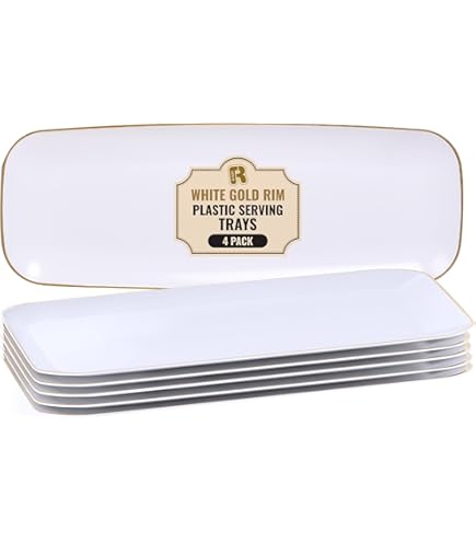 2 Pack White Disposable Trays With Gold Rim - 18x11 Inch Elegant Party Serveware