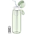 PHILIPS Filtered Water Bottle, BPA-Free Tritan Plastic Water Bottles, Replaces 450 Plastic Water Bottle with Reusable GoZero Everyday Water Filter, Portable Filtering Bottle for Travel, 22 oz, Green