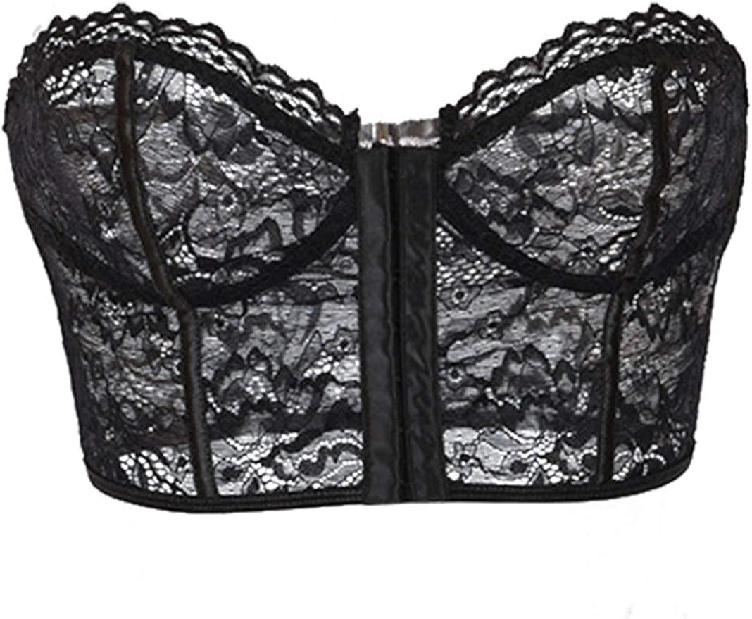 easyforever Womens Strapless Lace Tube Top Bra Clubwear See Through Bandeau Crop Tops at Amazon 