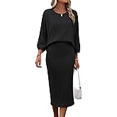 HBQ Women's 2 Piece Sweater Skirt Sets Ribbed Knit Loose Lantern Sleeve Top Midi Skirt Outfit Casual Loungewear Sets