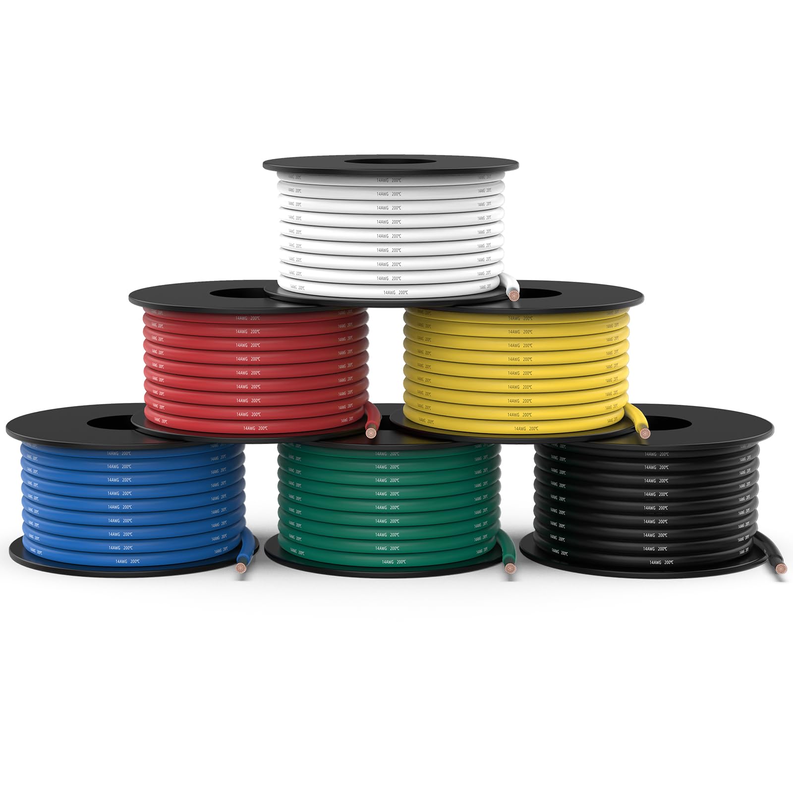 Photo 1 of NAOEVO 14 Gauge Wire 90ft, 14 AWG Wire 6 Colors 15ft Each Spool, Flexible Silicone Tinned Copper Electrical Cable, Wiring kit for Breadboard/Automotive/DIY/Battery, 200?
