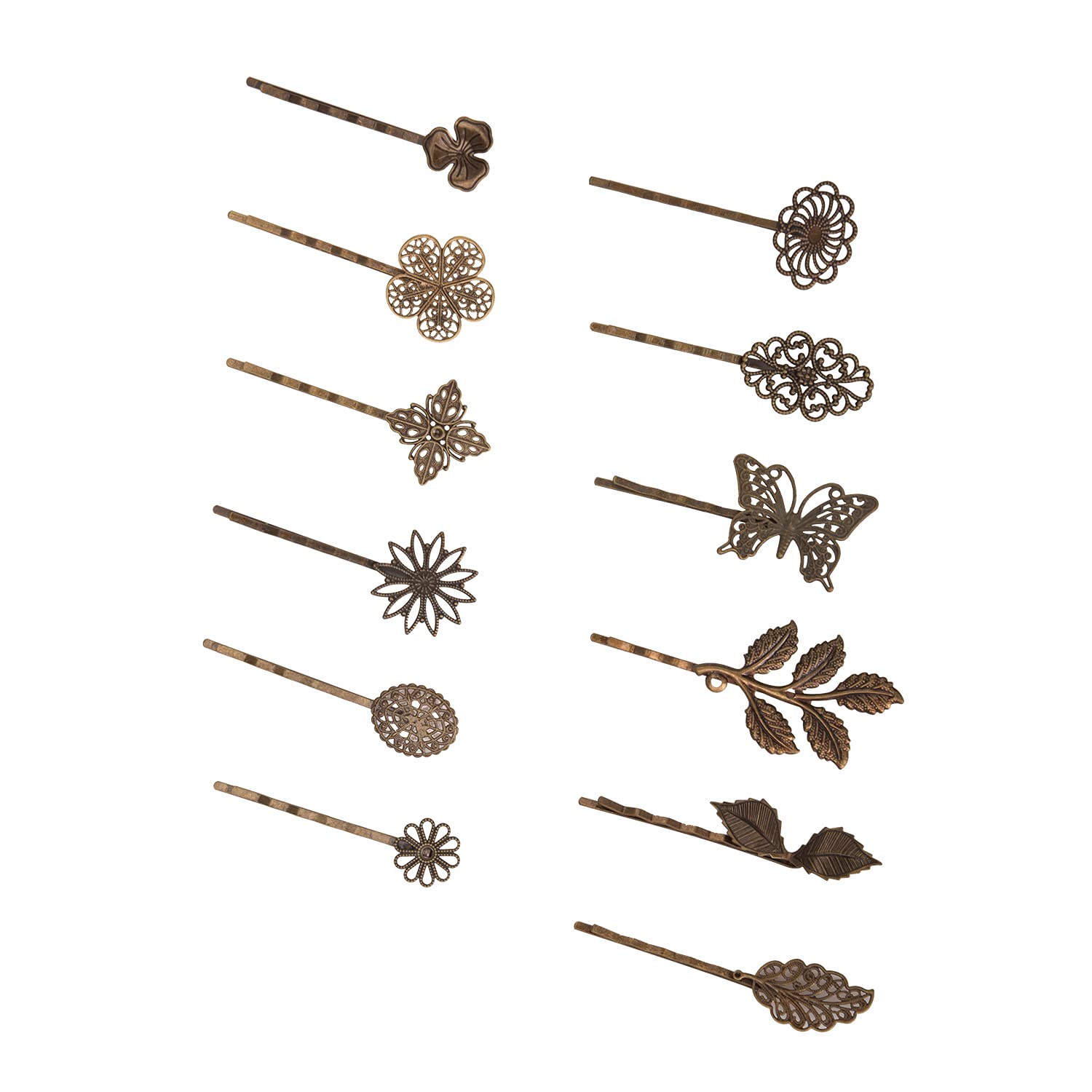Parieo 12 Pieces Vintage Hair Clips Barrettes Leaf Bobby Pin Bronze Star Daisy Hair Pin Flower Heart Hair Clip
