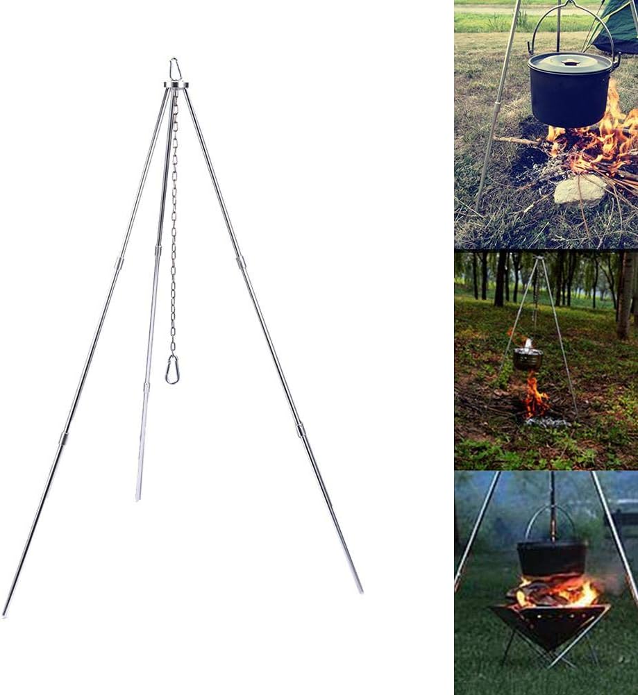 Civsde Tripod With Chain Hook Camping Dutch Oven Tripod For