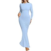 Enaisyl Womens Bodycon Maxi Dresses Sexy Crew Neck Dresses Long Sleeve Ribbed Black Dress Elegant Lounge Fall Long Dresses