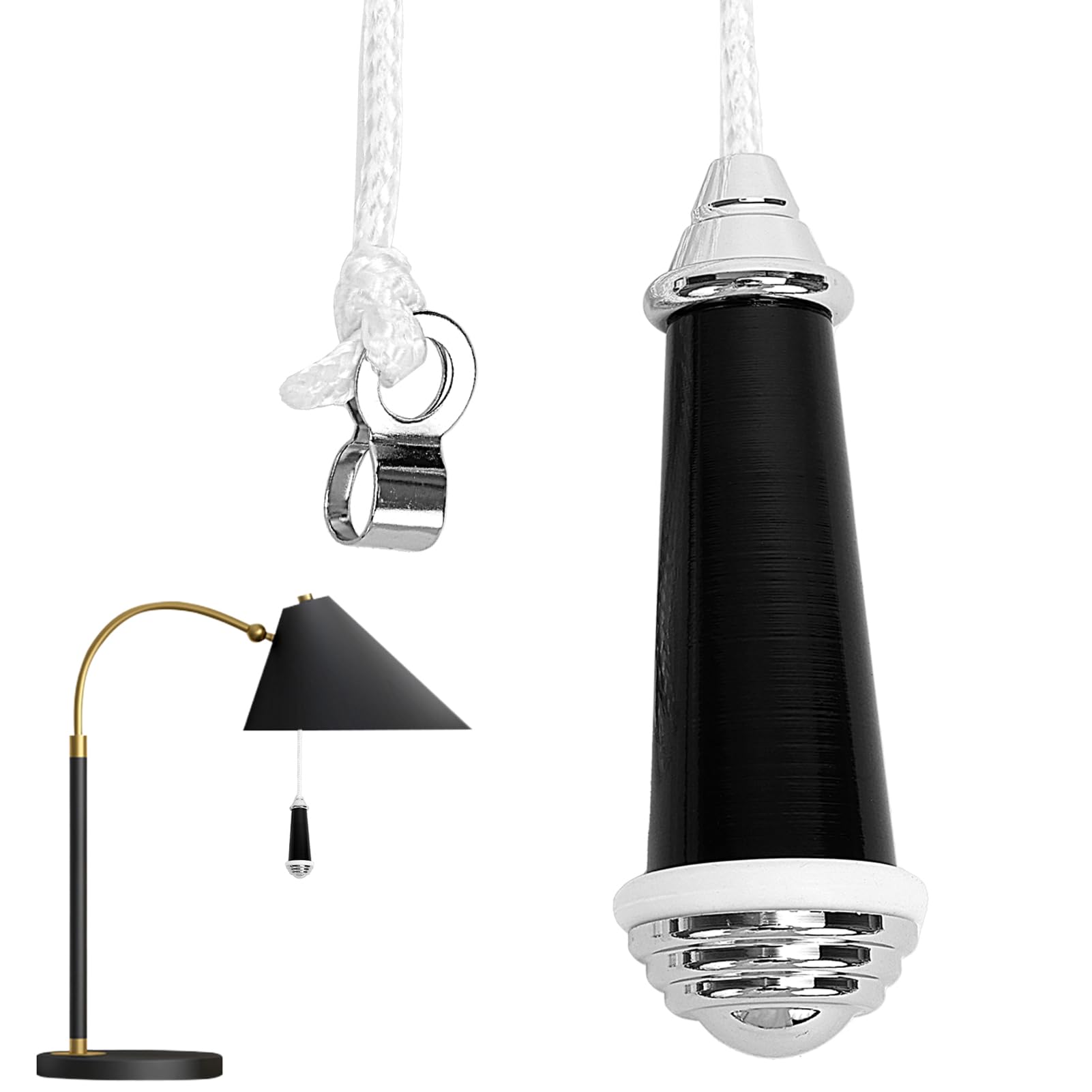 1Pack Light Pull Handle Ceramic Light Pull Cord 8cm Light Pull Handle with 1m Length Nylon Pull Cord Switch Pull Handle for Bathroom Bedroom Living Room Ceiling Light Fan Switch Blinds (Black)