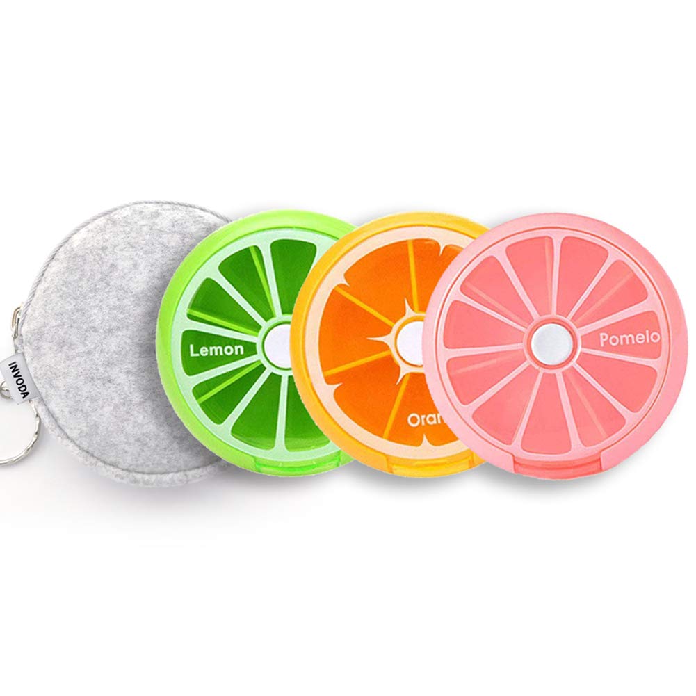 INVODA 4PCS Weekly Pill Organizer 7 Day 3 Times a Day Large Daily Pill Cases for Pills Vitamin Fish Oil Supplements Container (Orange＋Green＋Pink+Light Grey Bag)