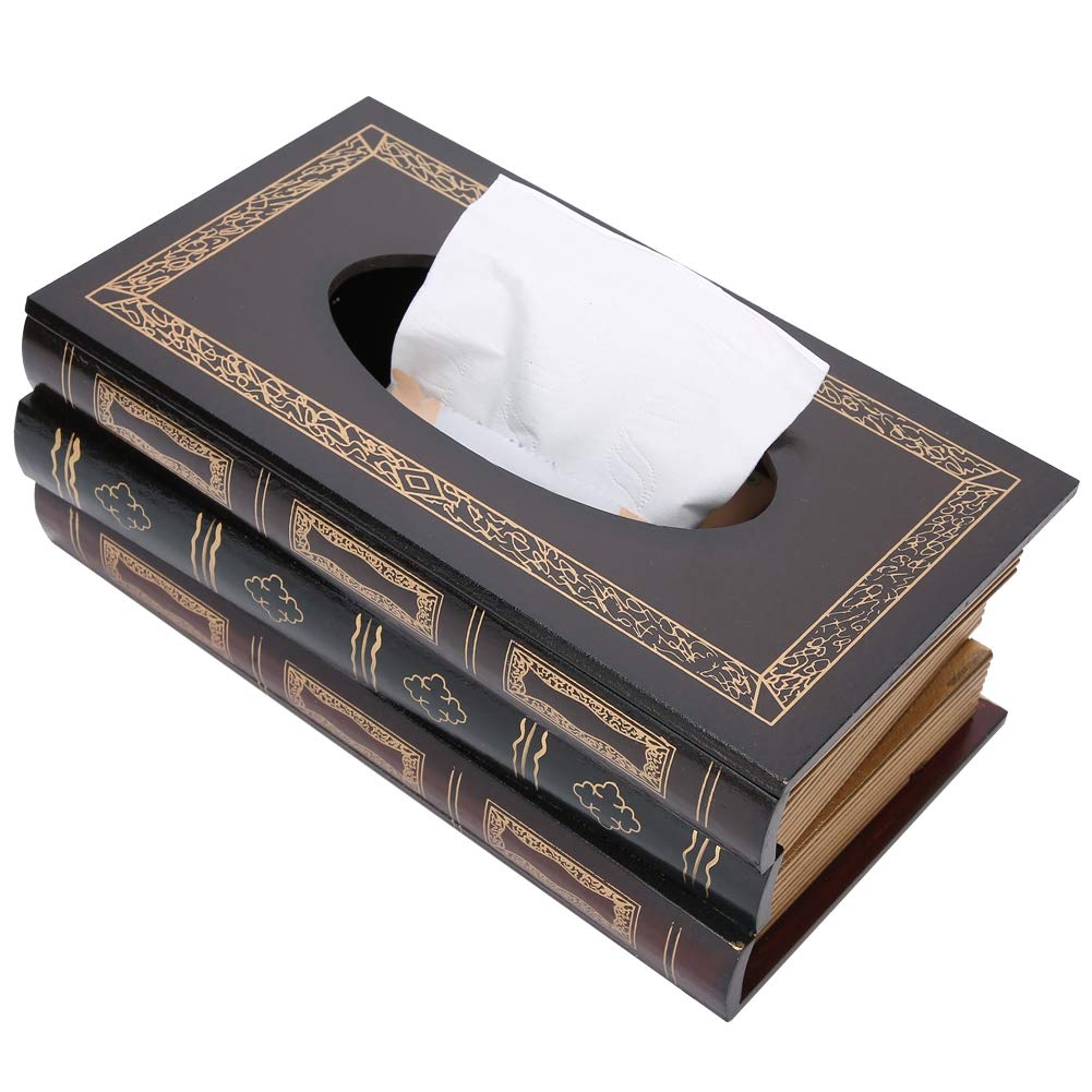 Tissue Box Holders Retro Book Wooden Tissue Holder Book Tissue Box Large Capacity Napkin Box Holder Dispenser for Home Office Car Tissue Cover