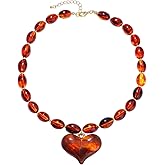 AXIMOUS Acrylic Beaded Chunky Heart Necklace Statement Necklace Puffy Heart Pendent Necklaces for Women Fashion Jewelry