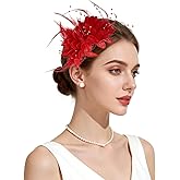 Revkokmx Womens Fascinators Hats Tea Party Hats for Women, Feather Pearl Headband for Wedding Cocktail Dresses Accessories