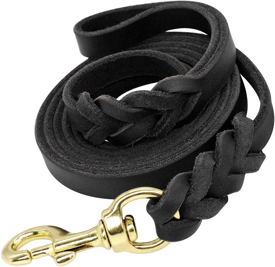Black Leather Dog Leash Braided Leather Dog Leashes