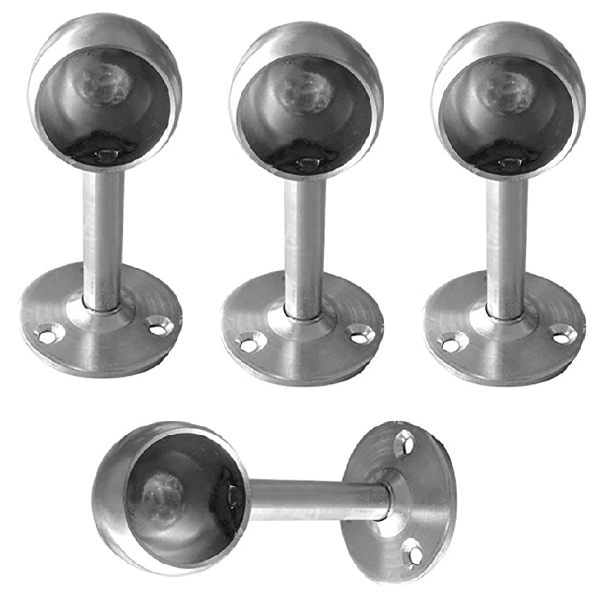Unifizz Stainless Steel Curtain Rod Bracket 19mm Inner Diameter 67mm Length Ceiling Mount Rod Holder Closet Rod End Support Holder Pipe Flange Socket Half Passed Round Base Supports Socket Silver,4PCS