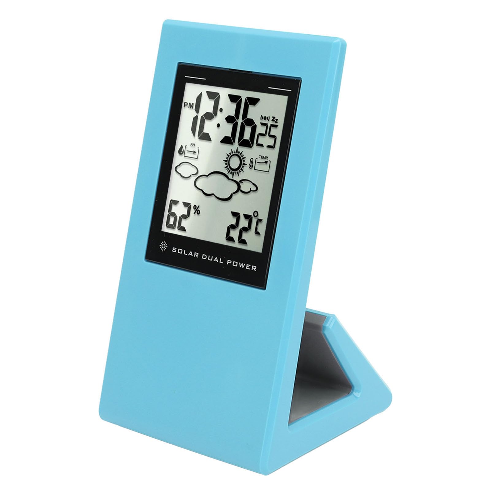 Photo 1 of VGEBY Weather Forcast Clock, Solar Powered LCD Display Clock with Temperature Humidity for Home School Office (Blue)
