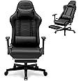 GTRACING Gaming Chair with Footrest, Racing Style Computer Chair for Adult, Adjustable Reclining Backrest and Lumbar Support, Stylish High Back Chair for Gaming and Office (Black)
